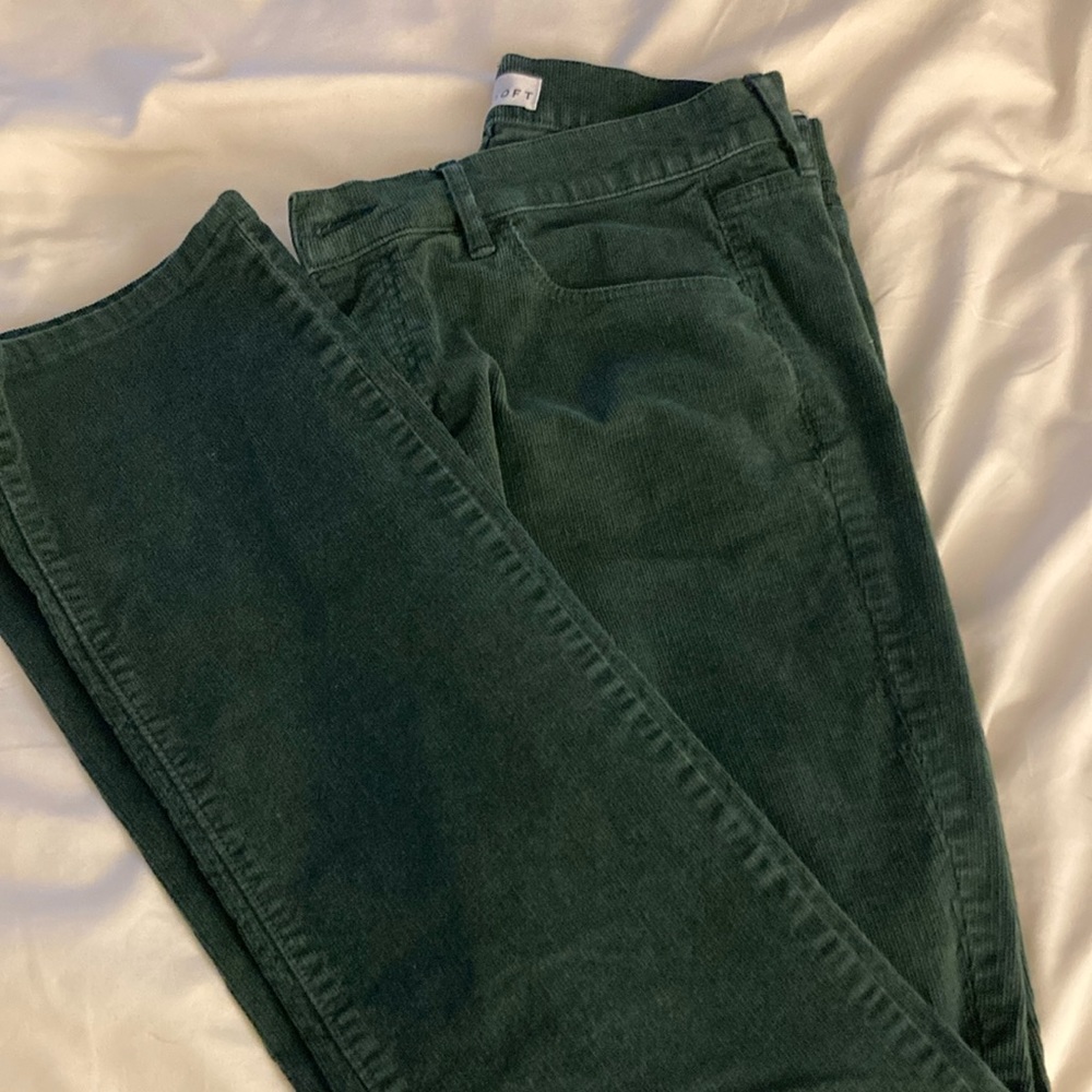 Loft “modern straight” dark green corduroy pants